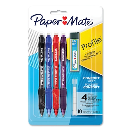 Paper Mate Profile Mechanical Pencils, 0.7 mm, HB No 2, Black Lead, Assorted Barrel Colors, 4PK 2105703